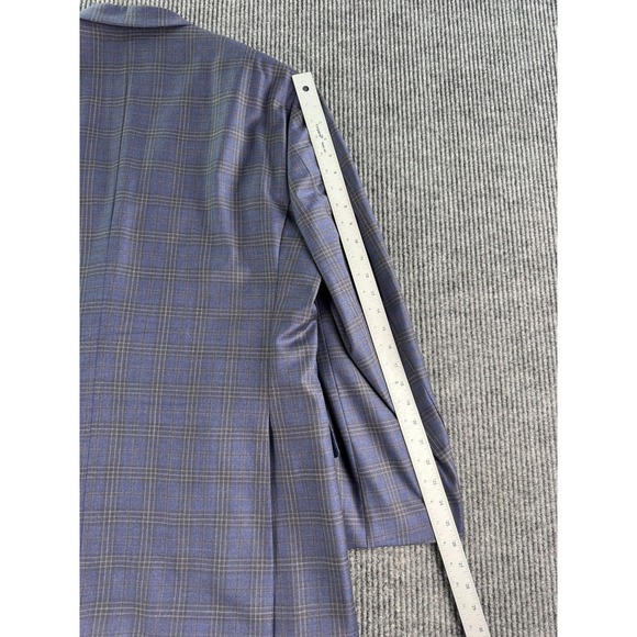 Joseph Abboud Suit 46L Blue Plaid Sharkskin Wool Single Breasted Custom 42x28 - Picture 4 of 16